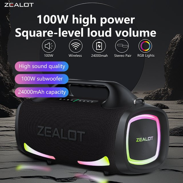 Zealot S79 Kabelloser Lautsprecher mit 100 W, Tragbarer Subwoofer für den Außenbereich mit Hifi-Klangqualität und 24000 mAh Akku - Bild 1