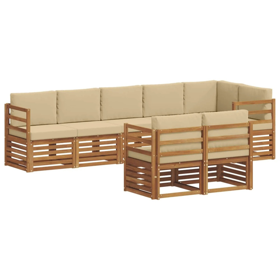 vidaXL Sofagarnitur aus Massivholz Akazie in Natur und Beige, 8-teiliges L-Shape Ecksofa-Set mit Polstern und Armlehnen - Bild 2