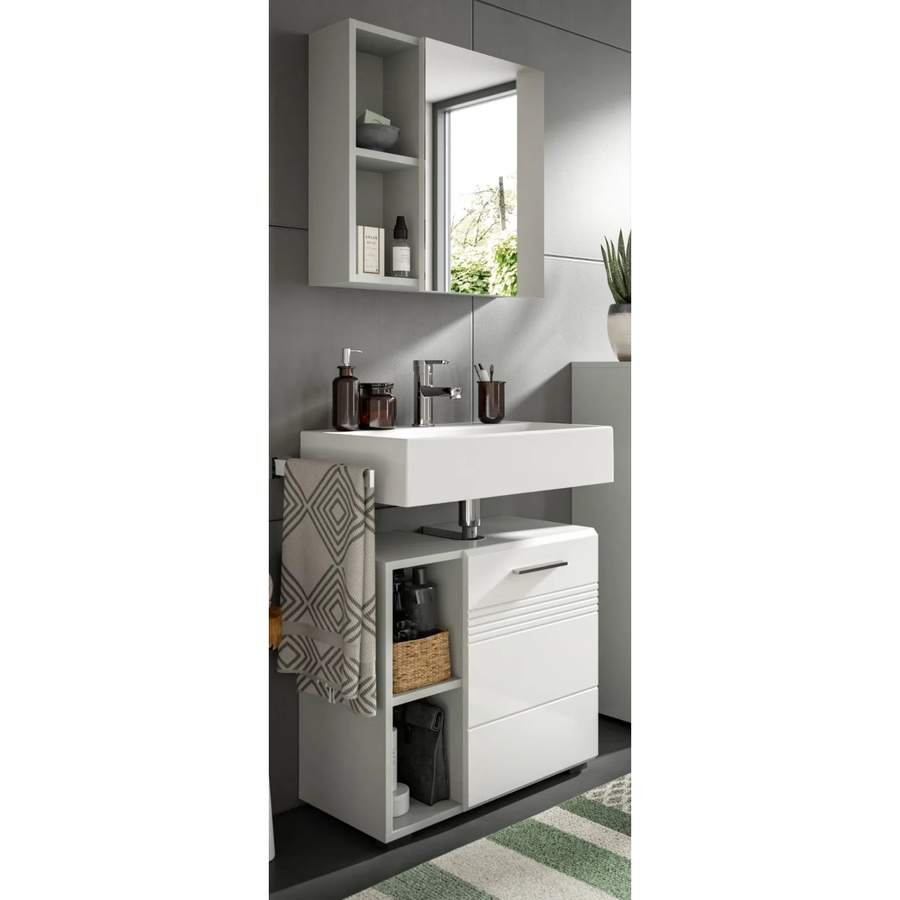Inn.Furn Badmöbel-Set Carlo 2-teilig in Weiß und Grau Hochglanz mit Spiegelschrank und Waschtischunterschrank inklusive Soft-Close, B/T/H: 60 x 32 x 190 cm - Bild 2