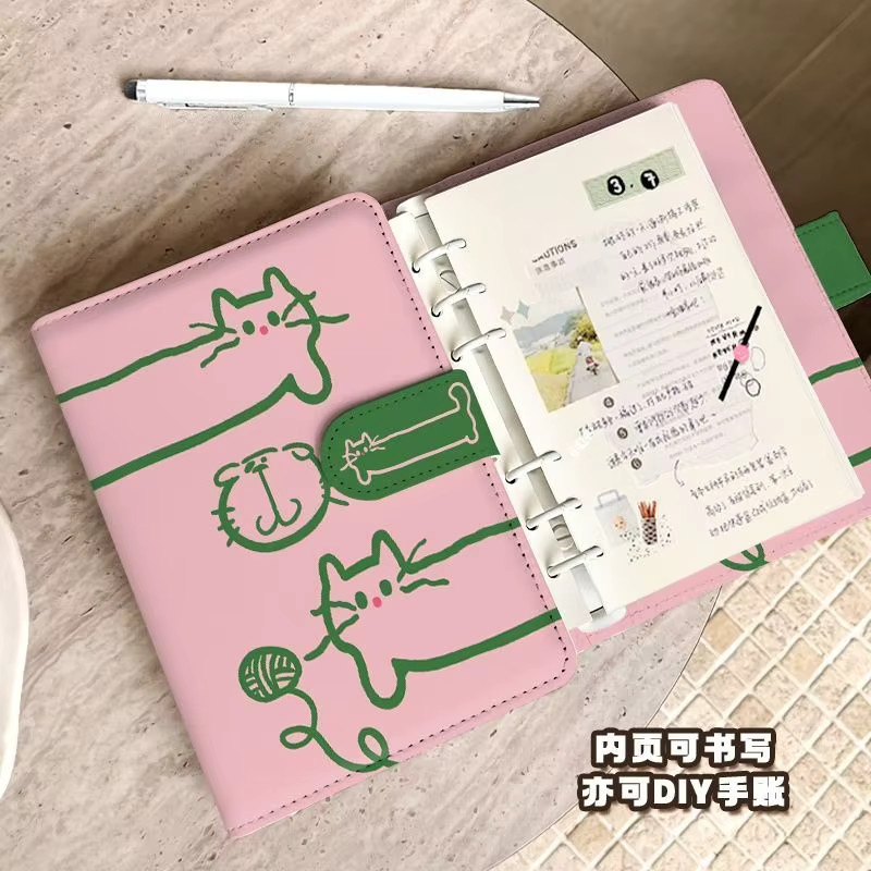 Notizbuch im koreanischen Stil mit niedlicher Katze, A6, Pink, PU-Einband mit Magnetverschluss und linierten Seiten - Bild 2