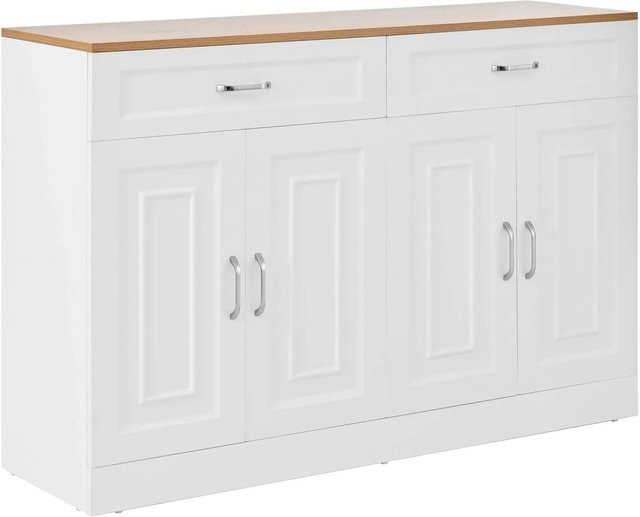 okwish Sideboard mit Regalen für dein Wohnzimmer, Weiß, B/T/H: 120 x 35 x 80,5 cm - Bild 1