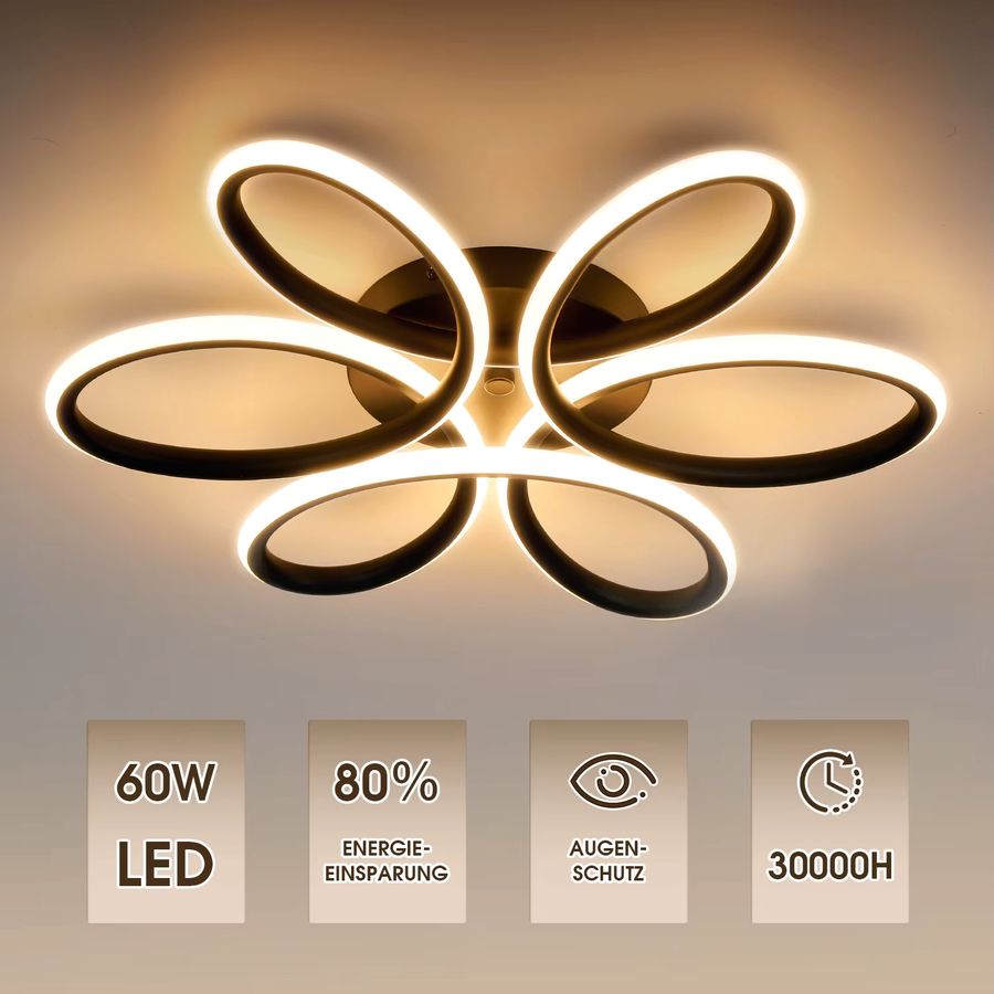 Oyajia Moderne LED-Deckenleuchte aus Metall mit Blumendesign, 60W, warmweiß 3000K, Durchmesser: 43 cm - Bild 2