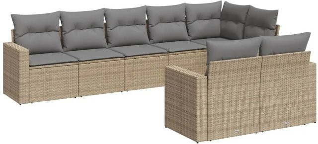 vidaXL 8-teilige Garten-Sofagarnitur in L-Form aus Poly-Rattan in Beige mit Sitzkissen und Stauraum - Bild 1