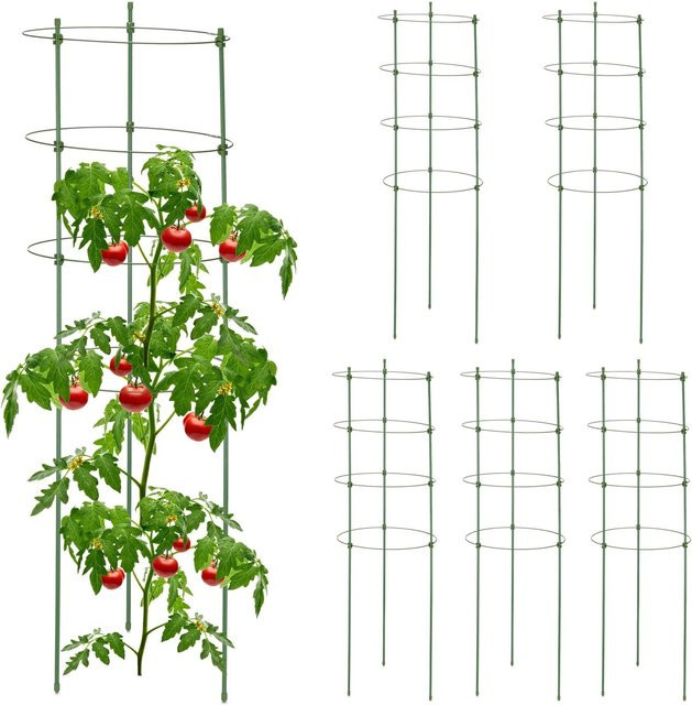 6er Set Relaxdays Rankstützen aus Stahl in Grün, höhenverstellbar und klappbar für Gartenbeet, Balkon oder Zimmerpflanzen - Bild 1