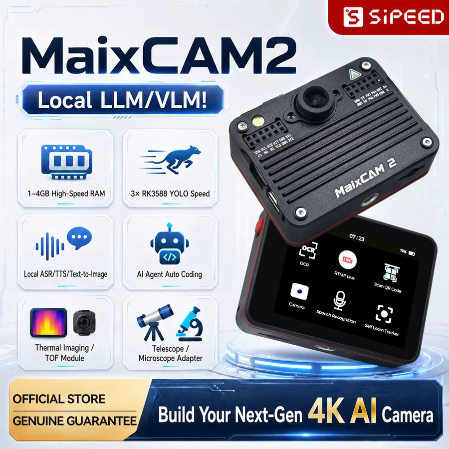 Sipeed MaixCAM2 KI-Vision-Kamera mit VLM lokalem Großmodell und YOLO Bildentwicklungsboard in Schwarz - Bild 2