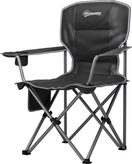 Outsunny Faltbarer Campingstuhl mit Polsterung und Getränkehalter in Schwarz - Bild 1