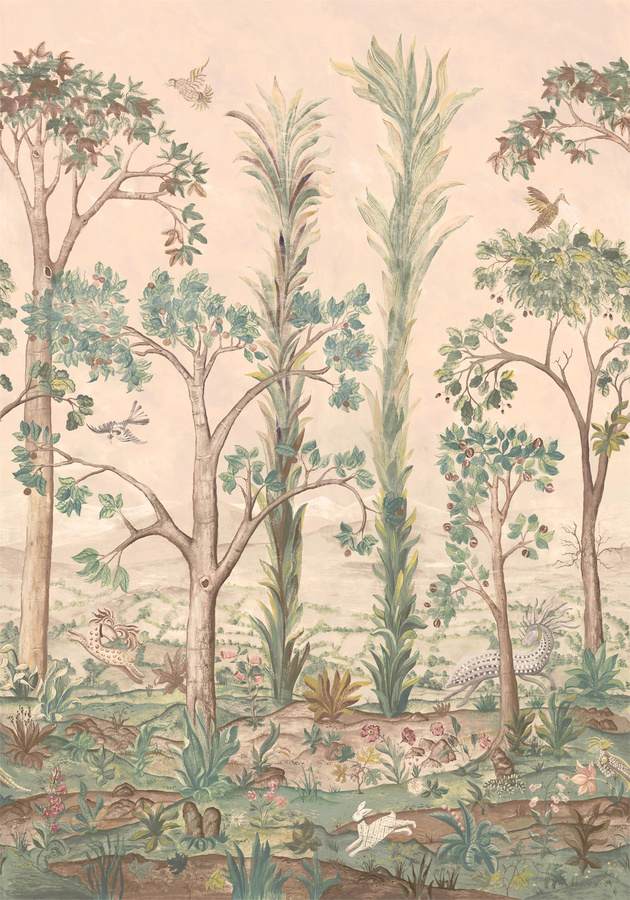 GP & J Baker Mural Tall Trees Sunset Wandtattoo in Pink, Grün und Multicolour im Vintage-Stil - Bild 1