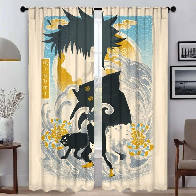 Jujutsu Kaisen Trennwand Raumvorhänge Set aus 2 Stück, halbtransparente Innenvorhänge für Wohnzimmer und Küche, Mehrfarbig, Breite: 50 cm, Höhe: 70 cm - Bild 1