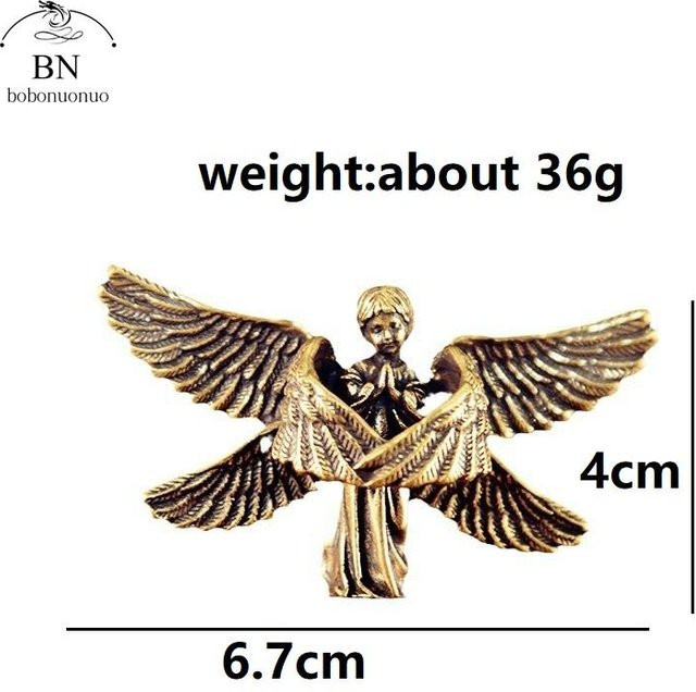 Yiran Furniture Schutzengel Figur aus Messing in Antik-Optik, beige und gold, kleine Statue als Schreibtischornament und Heimdekoration - Bild 1