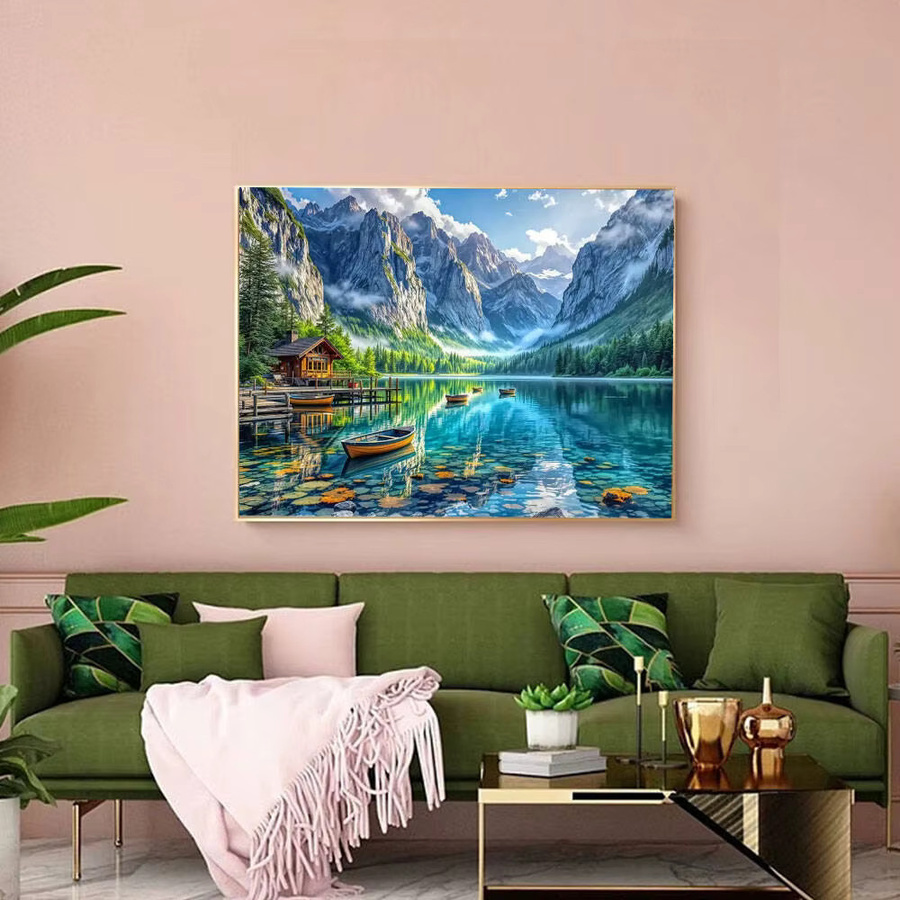 Huacan Landschafts-Diamantgemälde Bergsee 5D-Mosaik-Kunst Stickerei in Multicolour, B/H/T: 30 x 20 x 20 cm - Bild 3