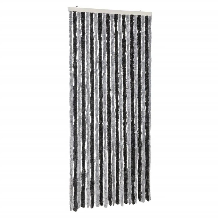 vidaXL Fliegenvorhang aus Chenille in Grau und Schwarz, gestreift, thermoisolierend und schalldämmend, B: 90 cm, H: 220 cm - Bild 2