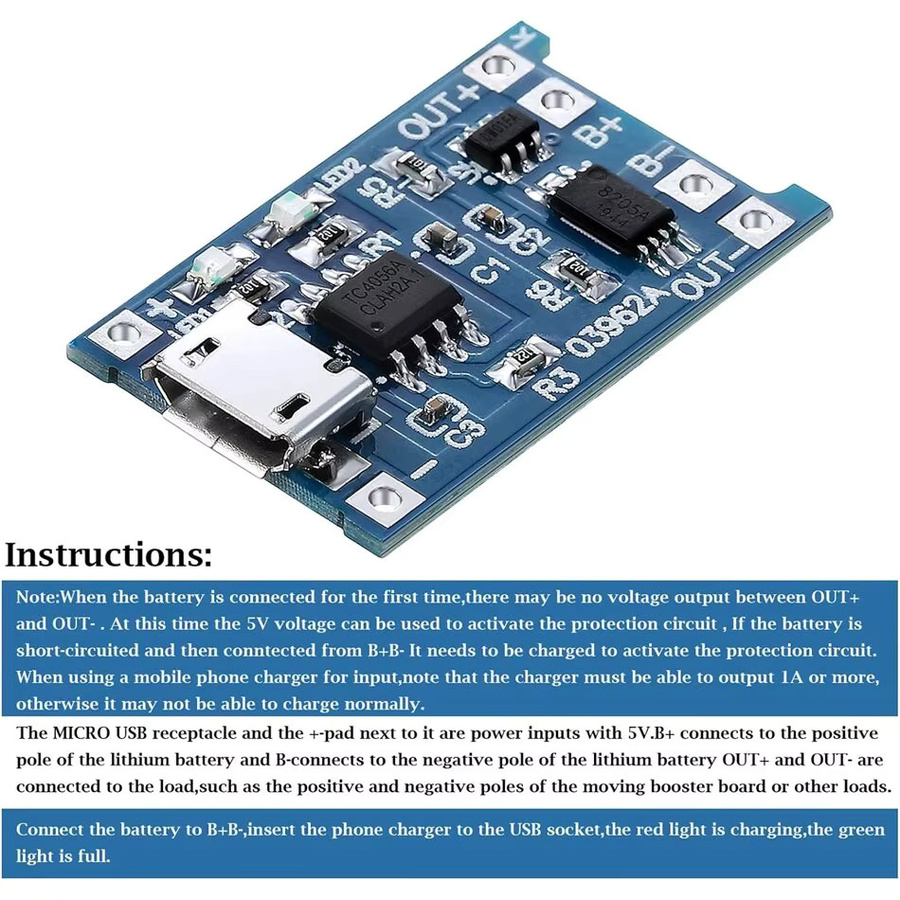20 Stück TP4056 Lithium-Batterie-Ladeplatinenmodul mit Ladeschutz und Micro USB sowie Typ-C Schnittstelle in Blau - Bild 3