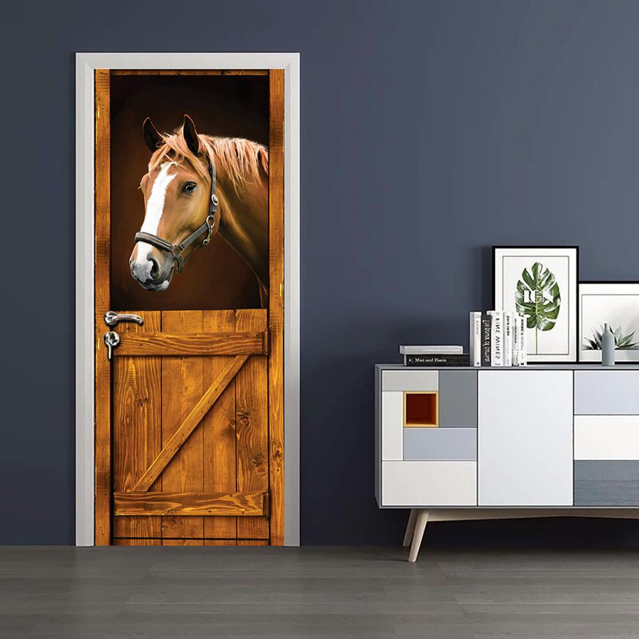 Sticker House Wandtattoo Pferd Scheune Tür Kunst Wandbild Set, 2er Set, Mehrfarbig, PVC Vinyl, Breite: 38,5 cm, Höhe: 200 cm - Bild 2