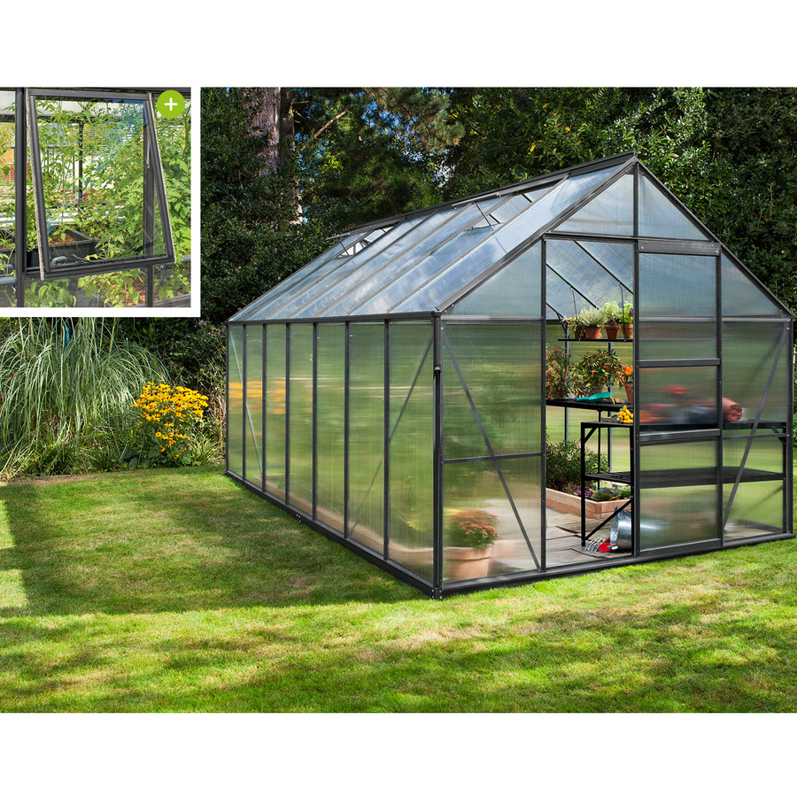 Vitavia Gewächshaus Meridian 11500 Schwarz mit Polycarbonat-Platten und Schiebetür, 11,5 m² - Bild 3