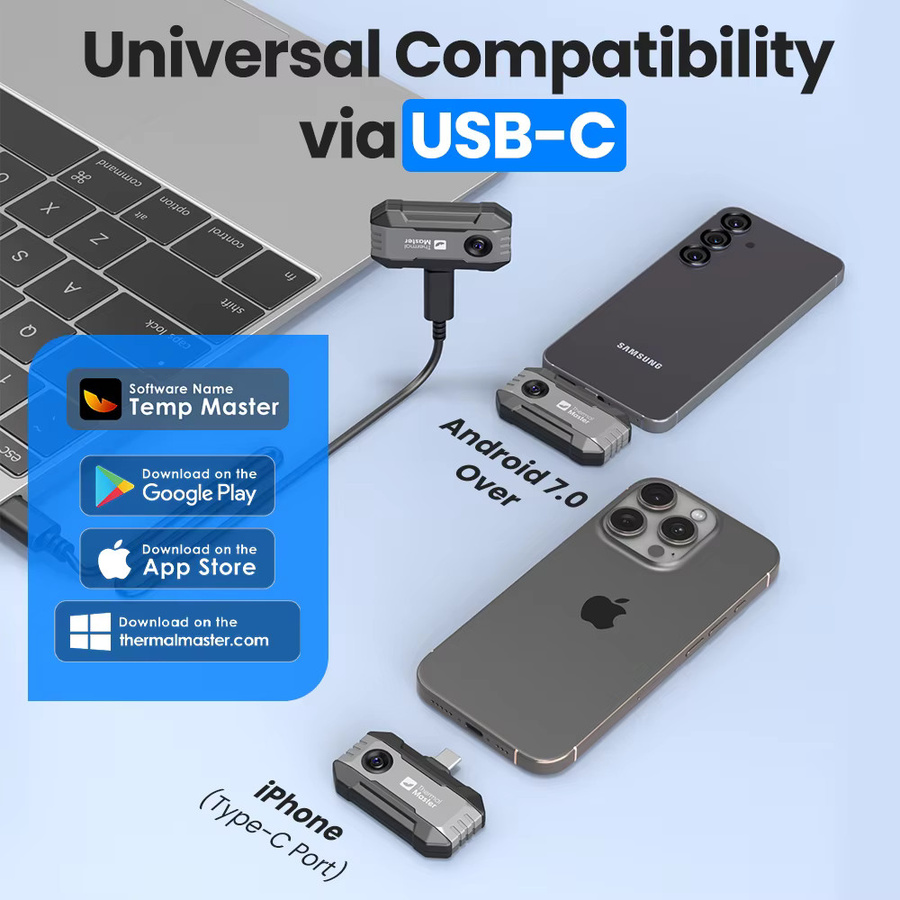 Thermal Master P1 Wärmebildkamera für iPhone und Android-Smartphones mit 320x240 X³IR Auflösung, 600 °C Hochtemperaturbereich und 25Hz, Farbe: Schwarz - Bild 5