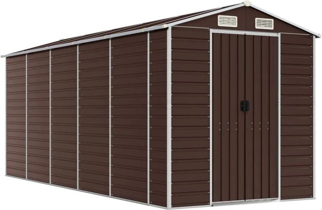 vidaXL Gerätehaus aus verzinktem Stahl in Braun mit Schrägdach, B/T/H: 470 x 191 x 198 cm - Bild 1