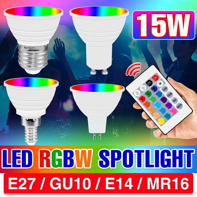 RGBW LED Glühbirne 15W mit Fernbedienung und Infrarot-Steuerung für E27/E26 Sockel, Farbiges Licht für Home Party Decor - Bild 1