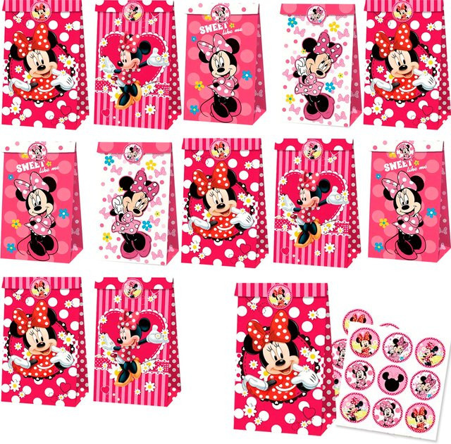 Disney Minnie und Mickey Mouse Partytaschen aus Papier in Pink für Süßigkeiten und Dekorationen - Bild 1
