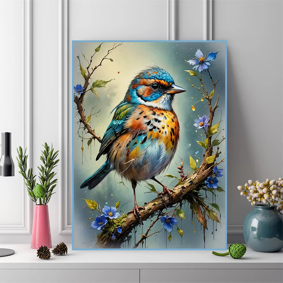 EverShine DIY Diamantmalerei Vogel und Blumen Mosaik Set mit Strass-Stickerei in Mehrfarbig, B/H: 30 x 20 cm - Bild 3