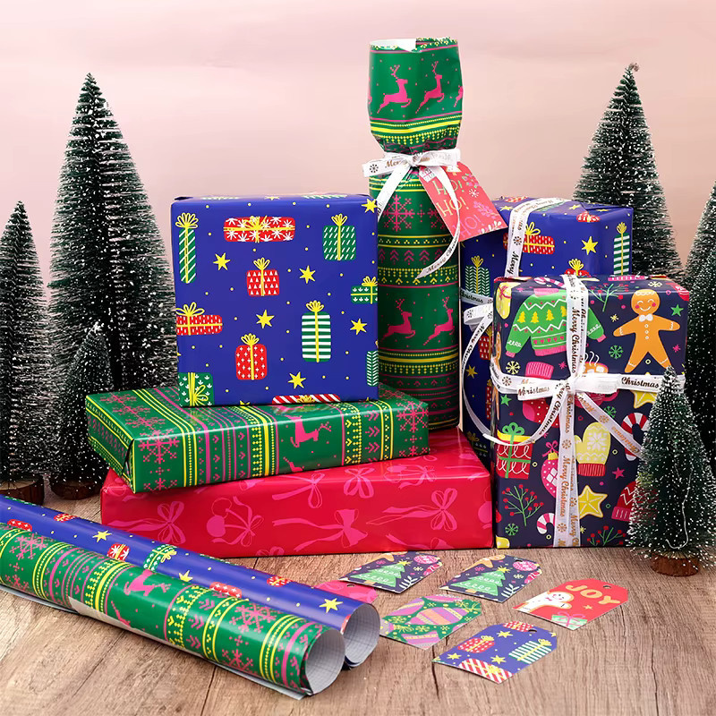 Buntes Weihnachts-Geschenkpapier mit Lebkuchenmann-Motiv aus Kraftpapier als Jumbo-Rolle - Bild 5