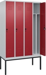 C+P Spind Classic PLUS Garderobenschrank mit 4 Abteilen, Gestell aus Stahl mit Einbrennbeschichtung, Sicherheits-Drehriegel, 4 Garderobenhaken und mittiger Trennwand, H x B x T: 212 x 120 x 50 cm - Bild 1