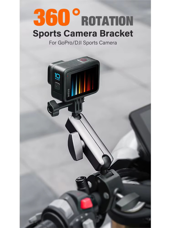 Motorrad Lenker Halterung aus Metall-Aluminiumlegierung in Schwarz für GoPro Hero 13 12 11 10, Insta360 und DJI Osmo Action Kameras - Bild 7