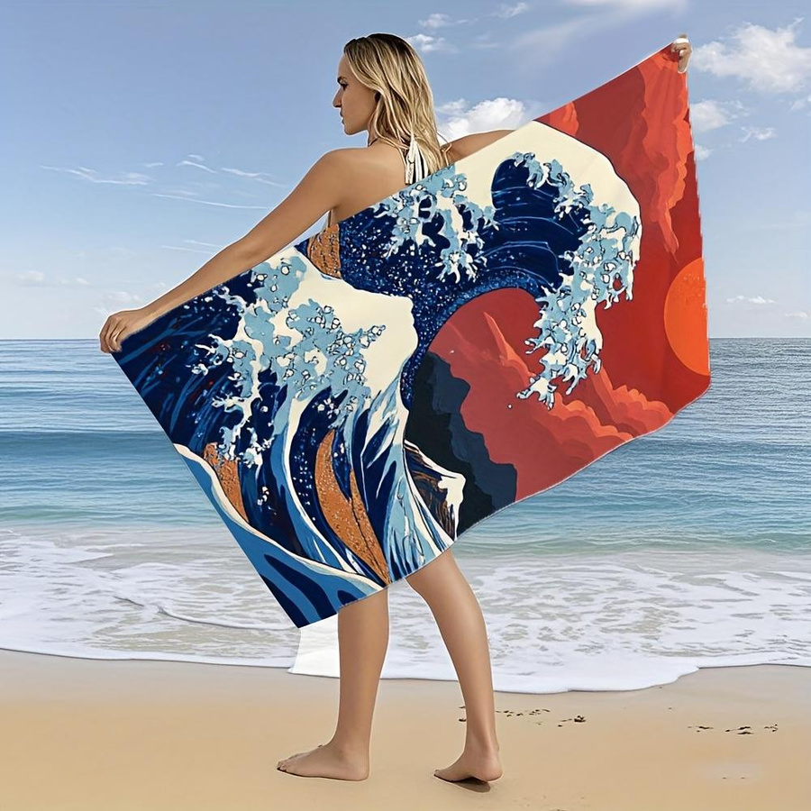 Dalangpa Mikrofaserhandtuch Große Welle vor Kanagawa, schnelltrocknend und saugfähig, Multicolor, Breite: 30 cm, Höhe: 60 cm - Bild 3