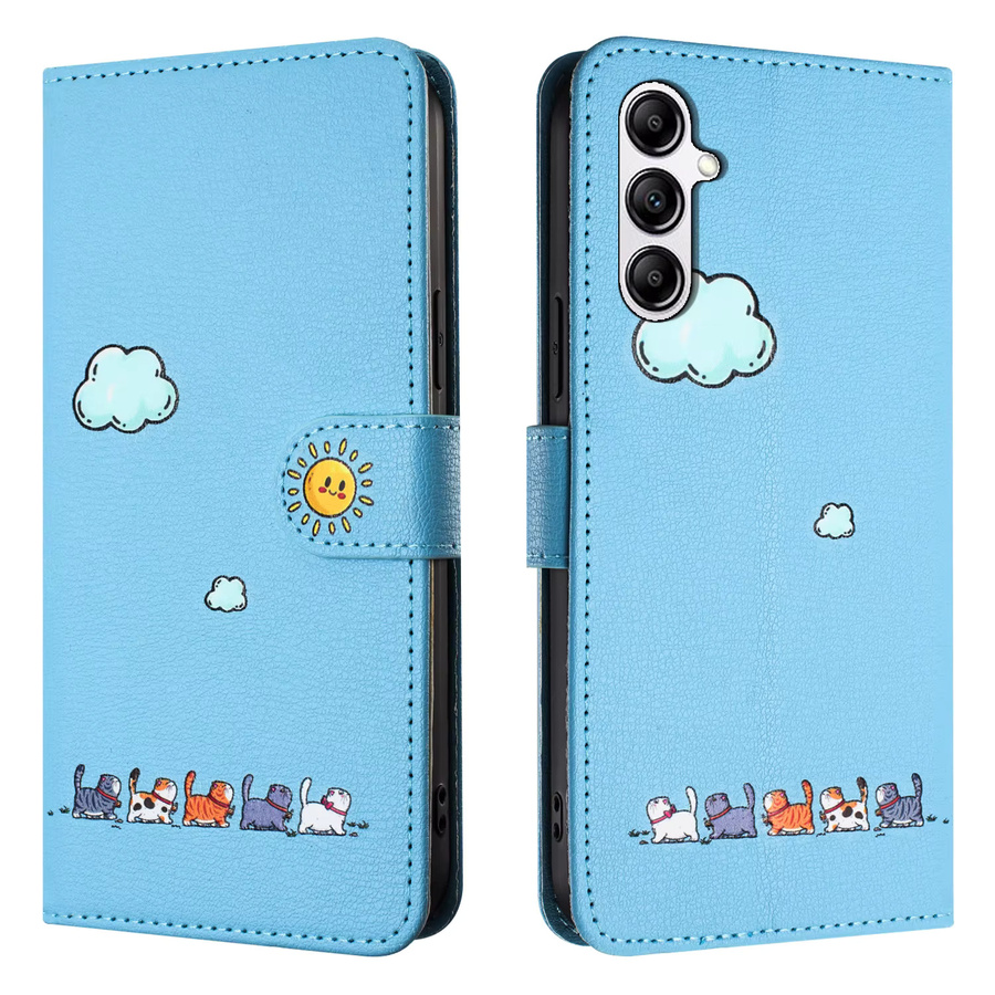 Nette Leder Handyhülle mit Katzen-Design als Brieftasche und Flip-Cover für Samsung Galaxy A-Serie in Rot oder Blau - Bild 2