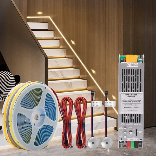 MJJC COB LED Streifen Licht Kit mit Bewegungssensor für Treppen und Korridore, Cool White, 24V - Bild 1