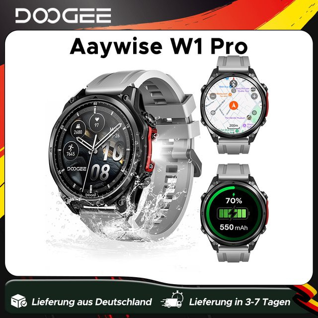 DOOGEE ANYWISE W1 PRO Smartwatch in Gold mit Dualband-GPS, Offline-Karte und 5 ATM Wasserbeständigkeit - Bild 1