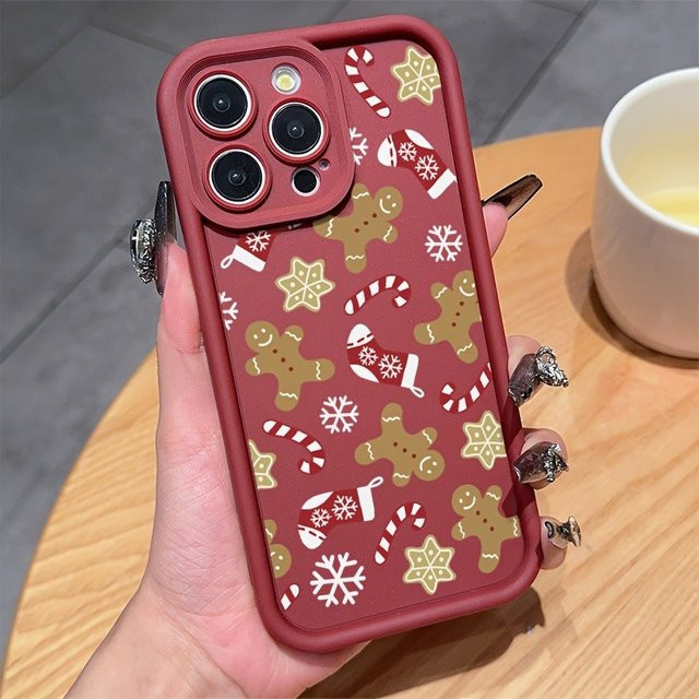 Apple iPhone Handyhülle aus TPU mit braunem Weihnachts-Lebkuchenmann-Muster und erhöhtem Rand für iPhone 17 bis iPhone 11 Serien - Bild 1