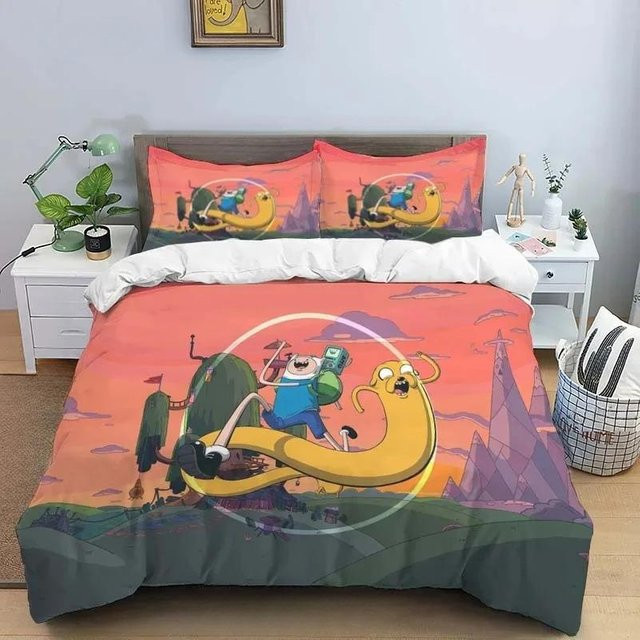 Adventure Time Finn und Jake Bettwäsche-Set mit Steppdecke aus Mikrofaser, Mehrfarbig, B/H: 180 x 210 cm - Bild 1