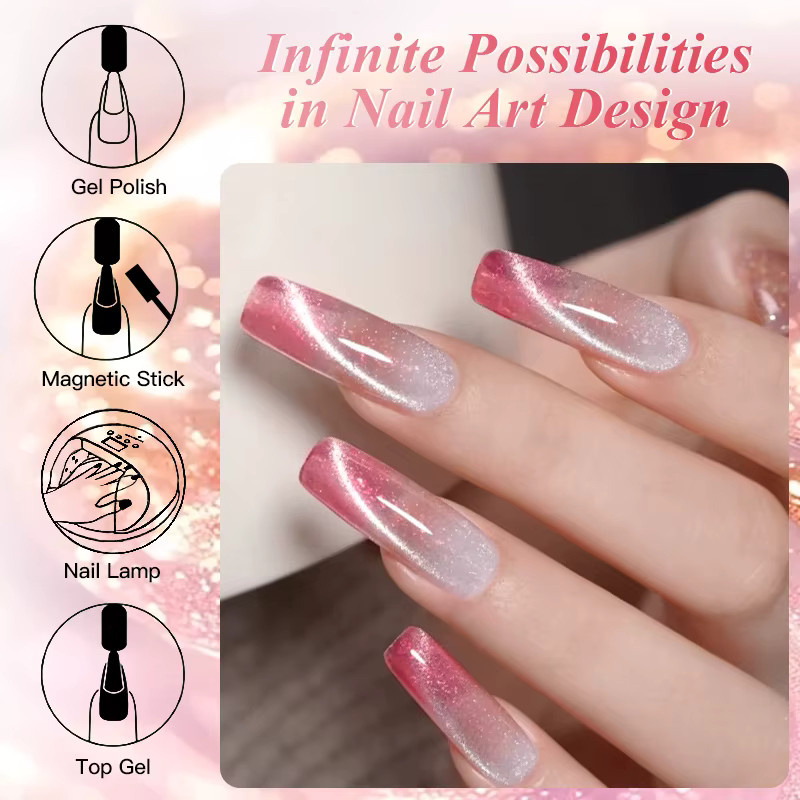 MEET ACROSS Magnetic Gel Nagellack, Rosa, Schimmernd, 7 ml - Bild 5