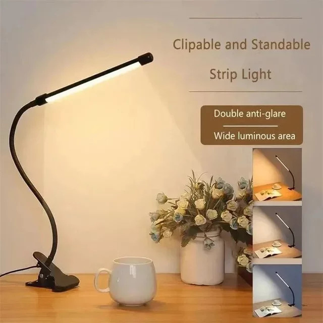 Lyfs LED-Schreibtischlampe mit Klemme in Weiß, USB-betrieben, dimmbar mit 3 Modi und 10 Helligkeitsstufen, verstellbarer Schwanenhals für Home-Office und zum Lesen - Bild 1