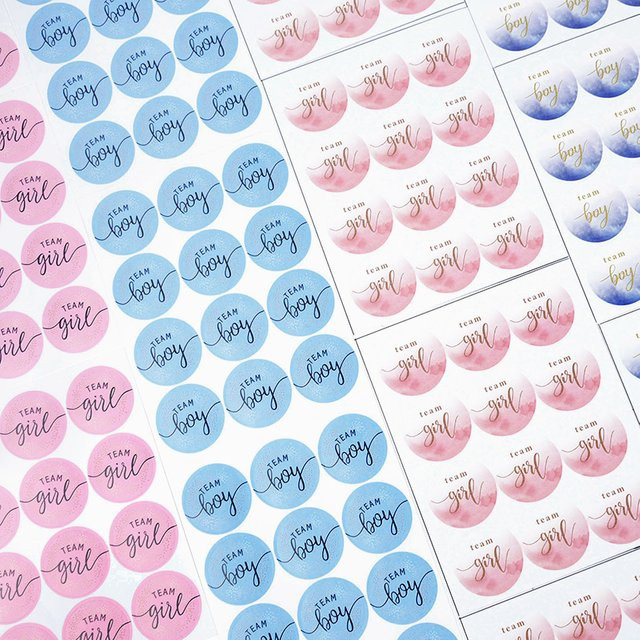 120 Stück Team Boy Team Girl Aufkleber für Babyparty zur Geschlechtsenthüllung und als DIY Dekoration für Geschenkboxen - Bild 1