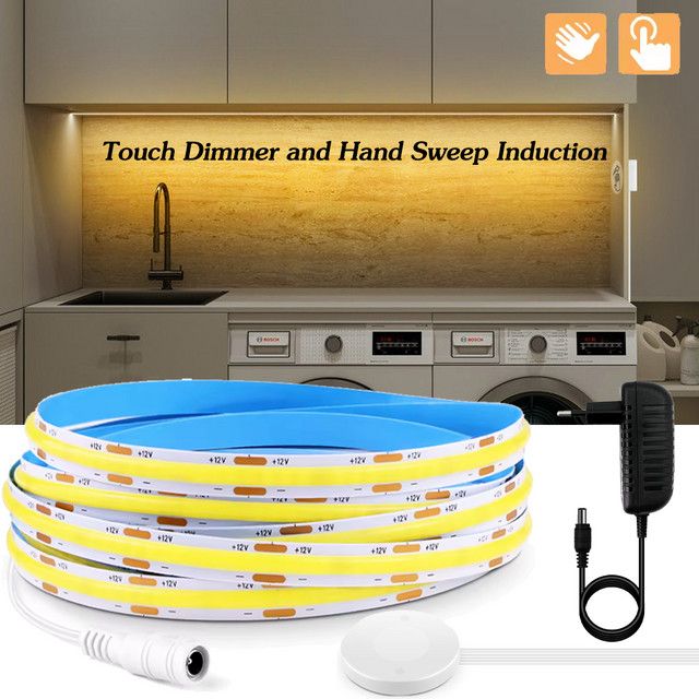 YSRSAI COB LED Streifen mit Touch Dimmer und Hand Sweep Induktion Schalter, 12V, Warmweiß, 320 LEDs/m - Bild 1