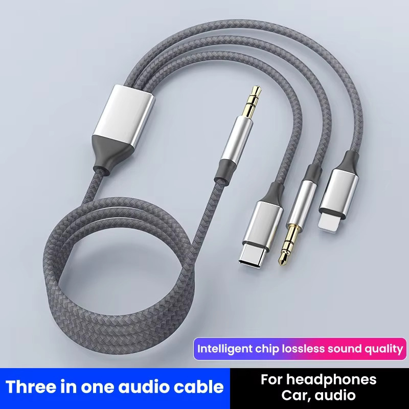 Wsellda 3-in-1 Audio-Adapter mit 3,5mm Klinke, 8-Pin Lightning und USB-C in Grau für iPhone, iPad, Tablet und Lautsprecher - Bild 1