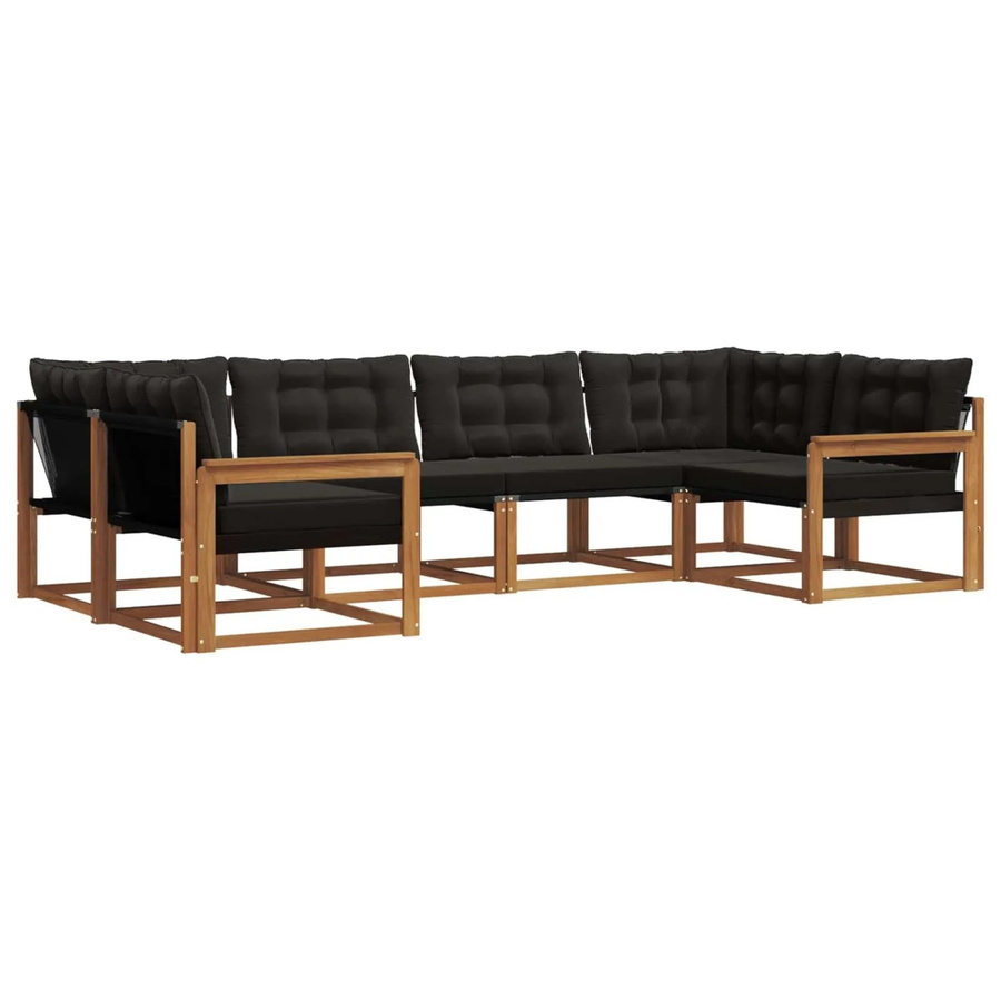 vidaXL Outdoor-Sofagarnitur 6-teilig L-Form aus Akazienholz und Textilene in Schwarz und Natur mit Kissen - Bild 2
