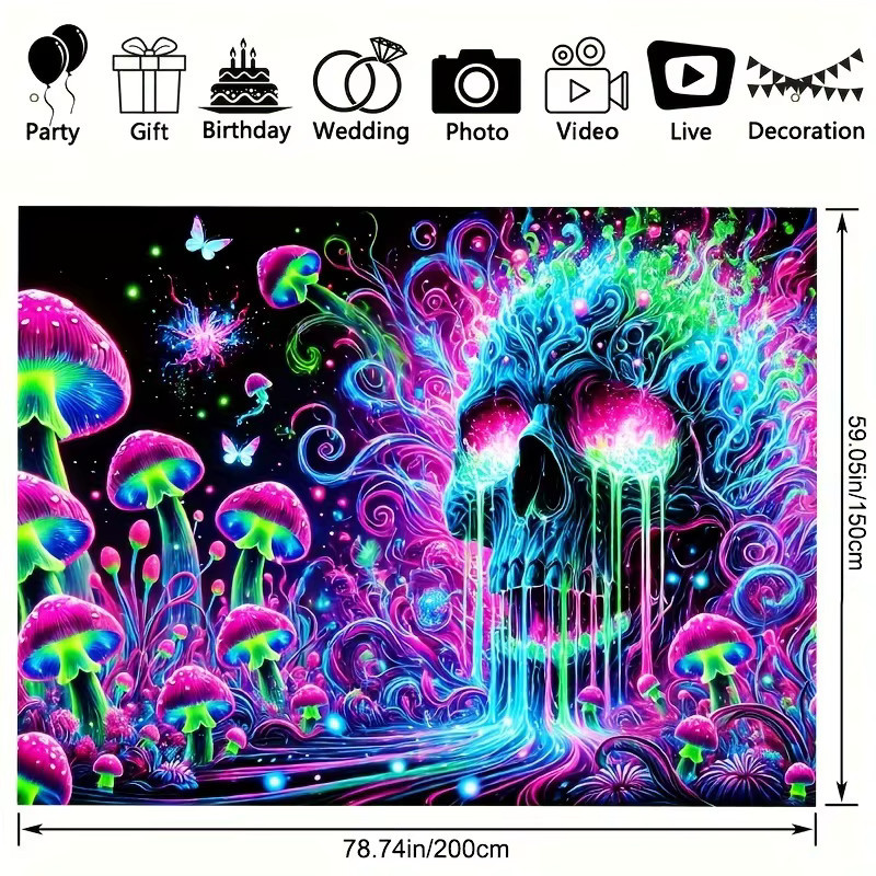 VIKAMA Wandteppich mit psychedelischem Kosmos- und Planeten-Design in Multicolour - Bild 2