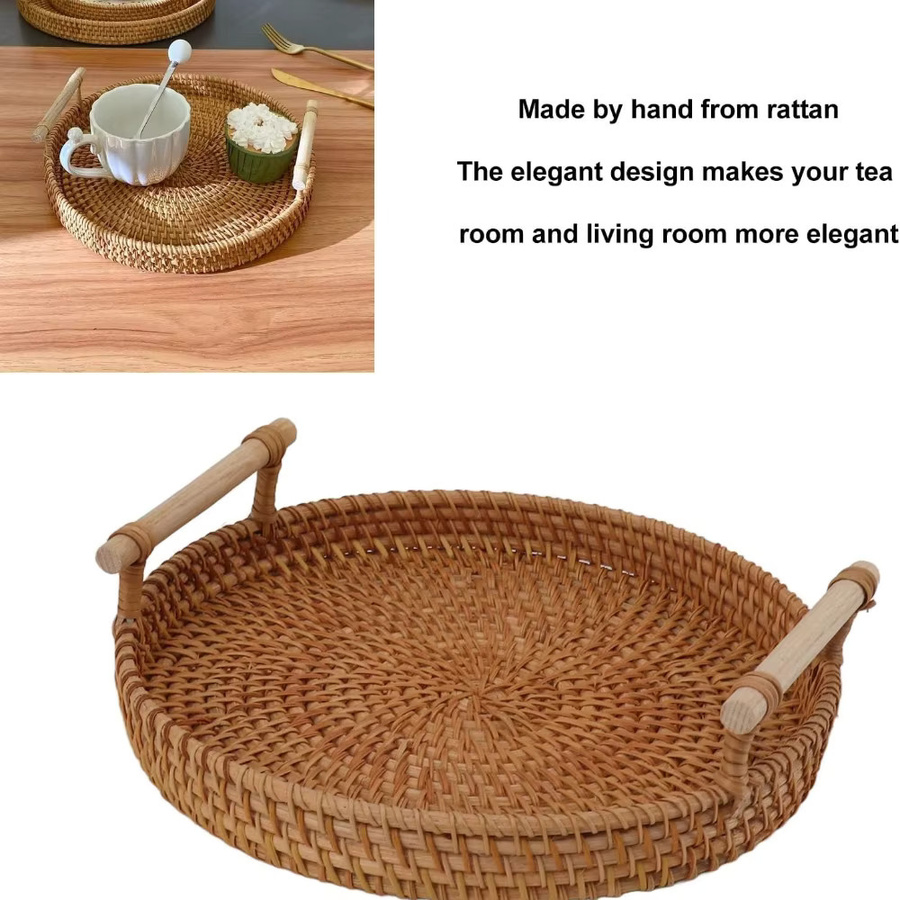 FEB.WIND Rattan-Servierkorb mit Griffen in Braun, handgewebtes Tablett für Brot und Obst, B: 22,0 cm, T: 22,0 cm, H: 6,0 cm - Bild 3
