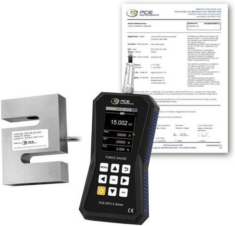 PCE Instruments Kraftmessgerät PCE-DFG 20K X-ICA in Schwarz mit 20kN, 7.200Hz und ISO-Zertifikat - Bild 1