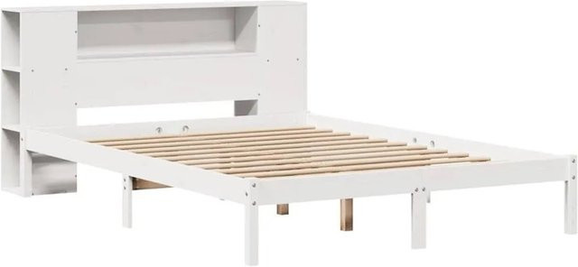 vidaXL Massivholzbett aus Kiefer mit Regal in Weiß, B/T/H: 140 x 200 cm - Bild 1