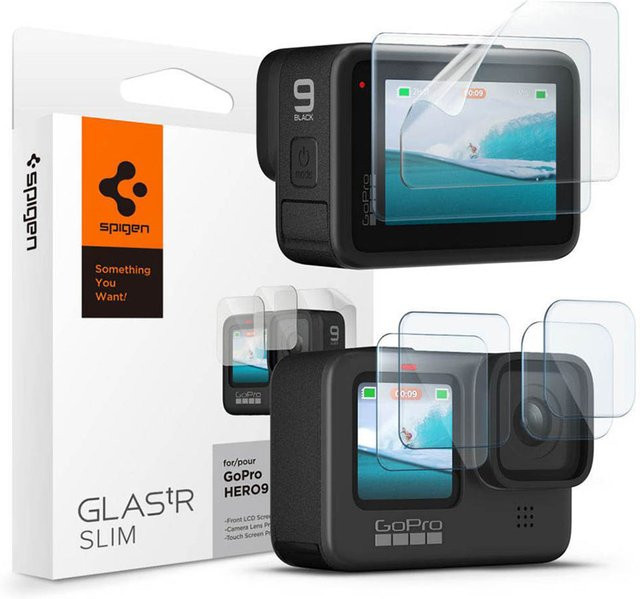 Spigen GlastR Slim Displayschutz- und Linsenfolie aus gehärtetem Glas für GoPro Hero 9, 10, 11 und 12, transparent, 6er Set - Bild 1