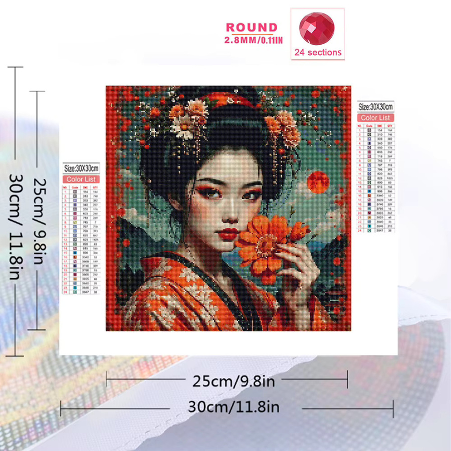Evershine Diamant-Gemälde Porträt einer japanischen Frau als DIY Kreuzstich-Set mit Strasssteinen und Mosaik-Effekt in Multicolour, B/H: 20 x 20 cm - Bild 2