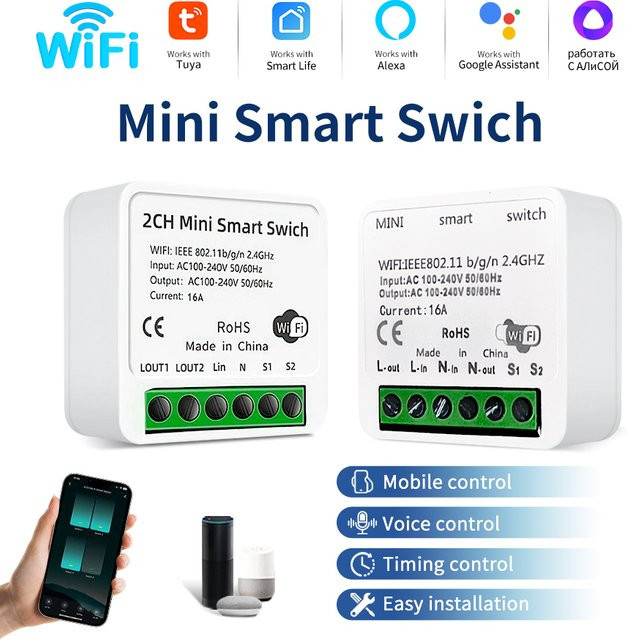 Tuya WiFi Smart Switch 16A Relaismodul für Smart Life App Alexa und Google Assistant in Weiß - Bild 1