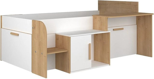 Vente-unique Bettkombination Pedro mit Schreibtisch in Weiß, B/T/H: 90 x 200 x 134,6 cm - Bild 1