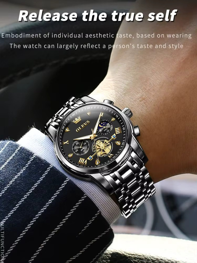 OLEVS Chronograph, Quarz, Edelstahl, Bronze, Herren - Bild 5