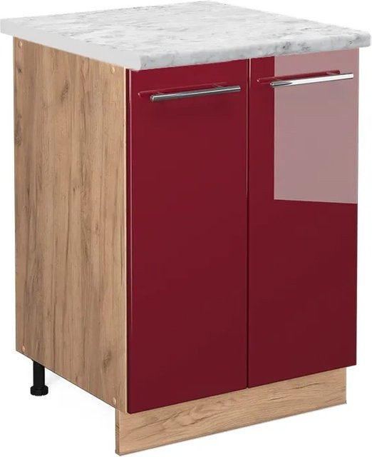 Vicco Küchenunterschrank Fame-Line Bordeaux Hochglanz in Rot und Goldkraft Eiche, B: 60 cm, H: 82 cm, T: 60 cm - Bild 1