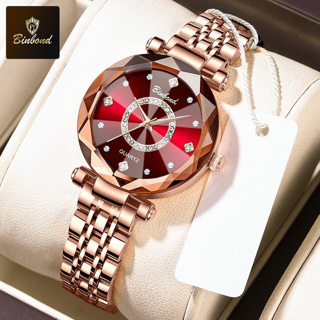BINBOND Armbanduhr Edelstahl, Roségold, Diamant, Damen - Bild 1