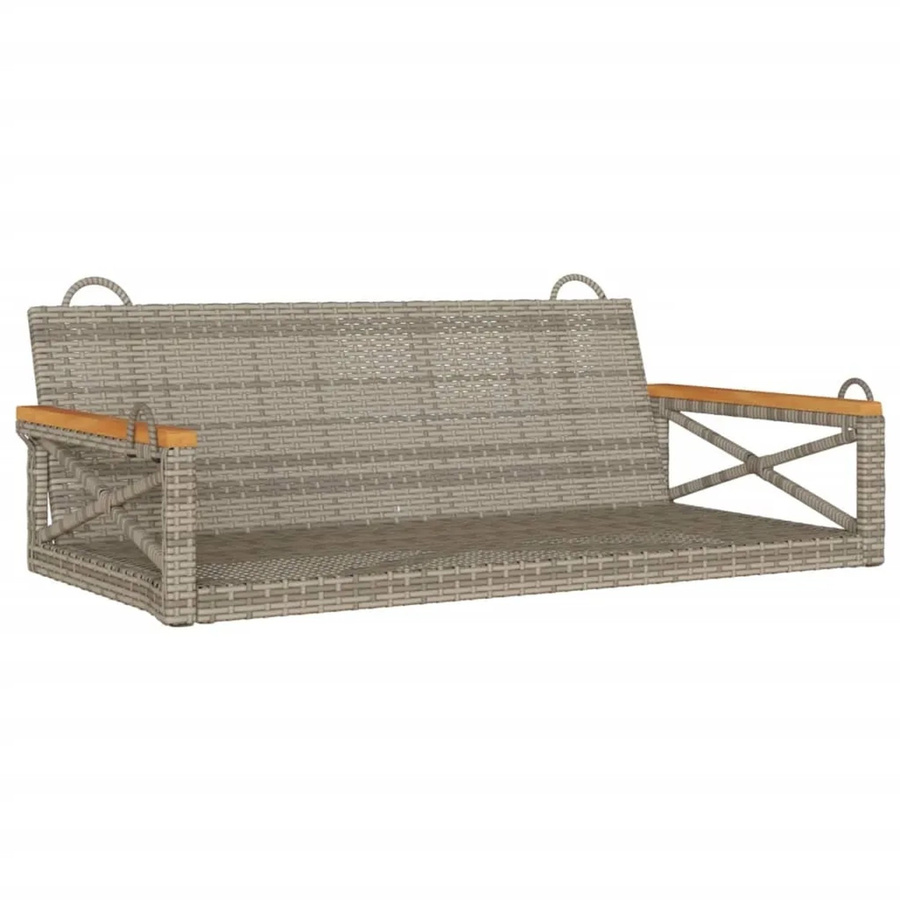 vidaXL Hängebank aus Poly-Rattan und Akazienholz in Grau, B/T/H: 109 x 62 x 40 cm - Bild 2